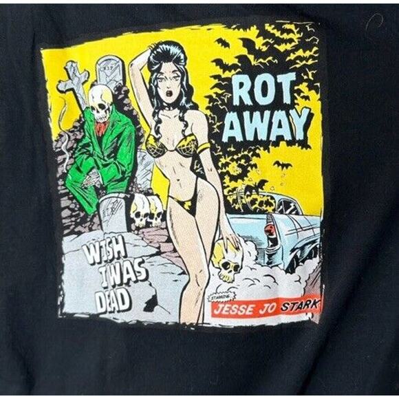 NWOT Jesse Jo Stark Black Short Sleeve Rot Away Wish I Was Dead Graphic Tee L - Picture 2 of 11